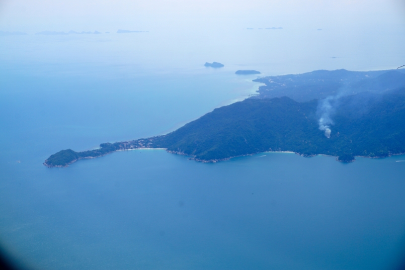 Aerial view of Koh Phangan. Full Moon Party Beach on the left